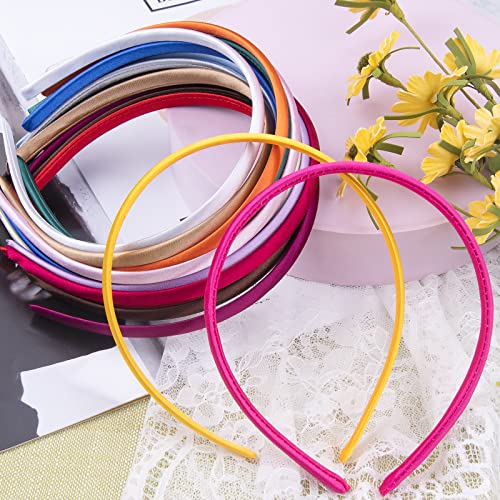 SIQUK 18 Pieces Satin Headbands Colourful Non-slip Headband 0.39 Inch DIY Satin Covered Headband for Women and Girls, 18 Colours