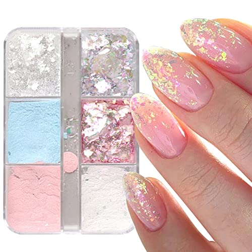 Chrome Nail Powder,6 Grids Aurora Powder for Nails,Shell Powder Mirror Effect Nail Powder for DIY Nail Art Decoration Pigment Body Face Decoratio