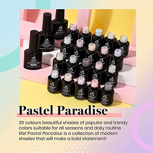 Beetles Gel Nail Polish - 20 Pcs Gel Nail Polish Set Pastel Paradise Soak Off Nail Gel Polish Nude Gray Pink Blue Glitter Gel Polish Starter Kit