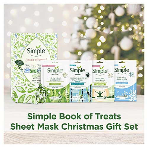 Simple Book of Treats Four Sheet Masks for every skin condition with a stretch head band Gift Set Festive gifts for Women 4 piece
