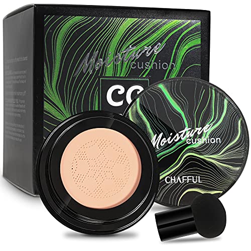 Mushroom Head Air Cushion CC Cream, BB Cream, Moisturizing Concealer, Makeup Base Long Lasting with Mushroom Makeup Sponge, Easy to Apply, Round