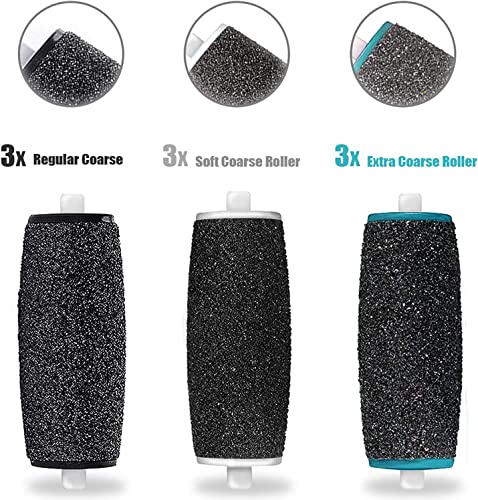 Canvalite 9Pcs Pedi Replacement Rollers, 3 Coarse Levels Includes Extra Rough Hard, Medium Hard and Gentle Hard Skin Remover for Hard Skin Remove