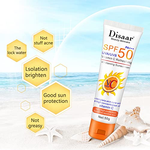 Spf 50 Sun Screen Lotion,Natural Broad Spectrum Sun Block with Vitamin C - Sun Block for Face and Body, Uva/UVB Protection for Most Skin Types Di