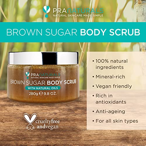 PraNaturals Brown Sugar Body Scrub - Natural Exfoliating Body Scrub - Gently Removes Dead, Dry Skin Cells - 280g
