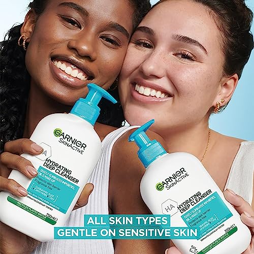 Garnier Gentle Hydrating Deep Face Cleanser, With Hydrating Hyaluronic Acid, Protecting Ceramides, Purifying Clay, Fragrance Free, Suitable For S