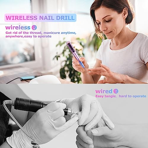 EVILTO Electric Nail Files Cordless, Professional Nail Drill LCD Display With 12 Bits 35 Speed 35000RPM Rechargeable Manicure Pedicure EFile For