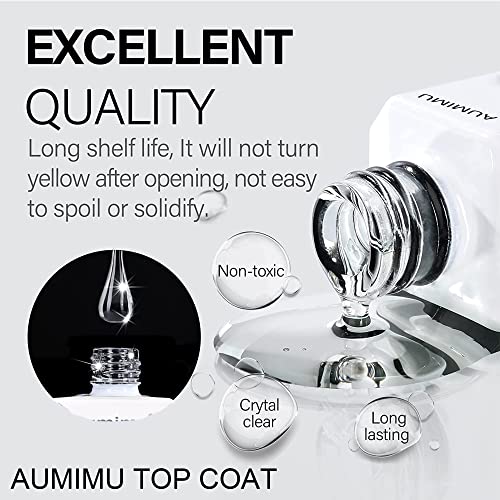 AUMIMU 15ml Gel Nail Polish Top and Base Coat- No Wipe Gel Top Coat and Base Coat Gel Nail Polish Set 15ml, Soak Off Nail Lamp Gel Polish Nail Ar
