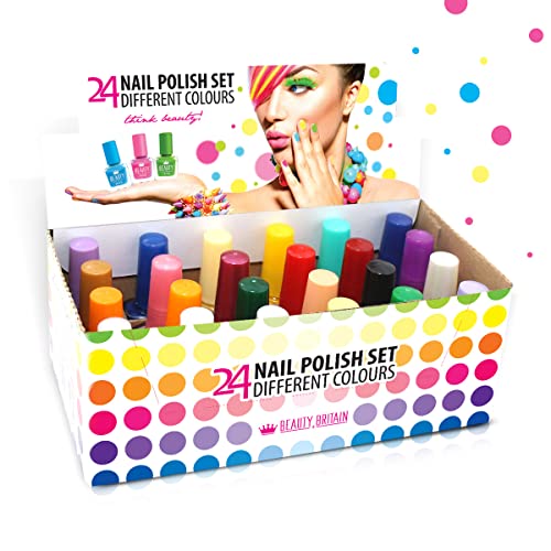 Beauty4Britain Bright Nail Polish Set 24/48 Modern Shades 5 ML Colourful Caps UK Seller (Colour Set B (24 bottles))
