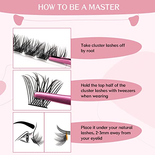 Lash Clusters, 72 Pcs Individual Cluster Lashes DIY Lash Extension 8-16mm Eyelash Clusters Volume Wispy Lashes Super Thin Band Reusable Soft & Co