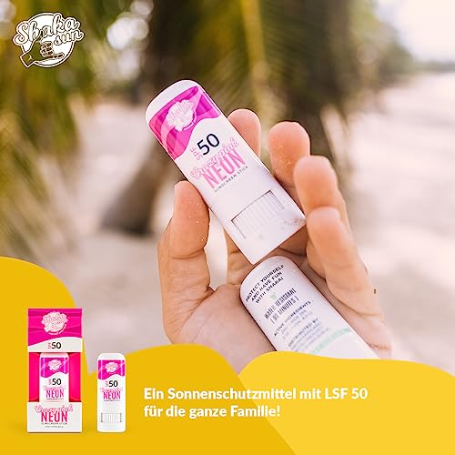 Shaka Sun Mineral Sun Protection Pen SPF 50+ Natural Zinc Oxide Sun Cream Neon Purple + Pink + Green for Children and Adults (Neon Pink)