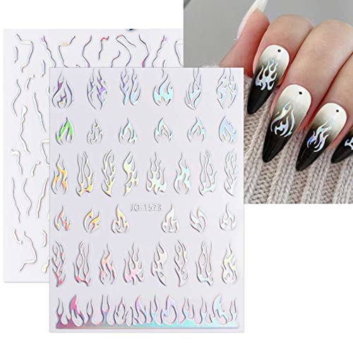 9 Sheets Aurora Holographic Nail Art Stickers Decals Self-Adhesive Heart Flame Stars Butterfly Moon Nail Supplies Nail Art Design Decoration Acce