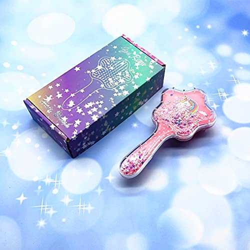 Hair Brush,Paddle Hairbrush for Little Girls Kids(age 3-8),Easily Glide Through Knots No Pull,Unicorn Glitter Bristle Tangle Brushes(pink)