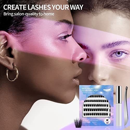 Individual Lashes,Wispy Cluster Lashes 45 Cluster Lashes D Curl DIY Eyelash Extension At Home-Russian Volume Cluster Lashes Mix Length 10/12/14/1