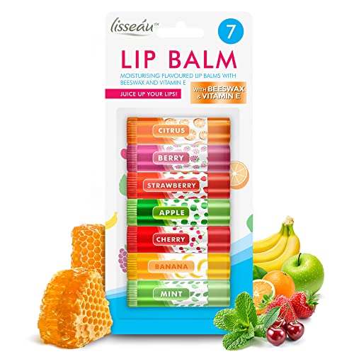 7pk Lip Balm Set | Flavoured Lip Balms with Beeswax and Vitamin E | Moisturising Lip Balm Multipack | Protect & Hydrate Beeswax Lip Balm Stick |