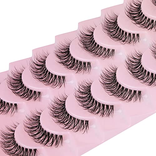 Lashes Natural Look Wispy False Eyelashes 15mm Short Clear Band Fake Eye Lashes Lightweight Volume Strip Lashes Multipack