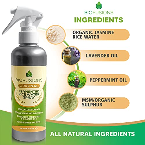 Biofusions Fermented Rice Water for Hair Growth, Hair Conditioning and Moisturising Rice Water Spray for Damaged, Dry, Curly or Frizzy Hair, Vega
