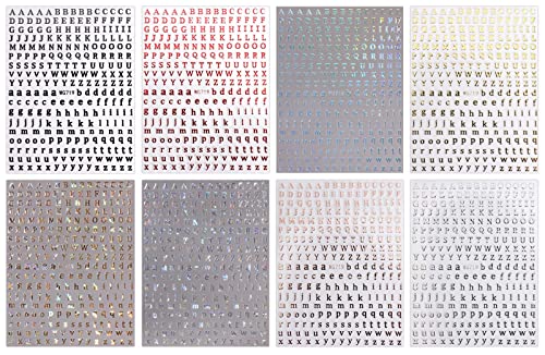 JMEOWIO 8 Sheets Glitter Letter Nail Art Stickers Decals Self-Adhesive English Alphabet Nail Supplies Nail Art Design Decoration Accessories