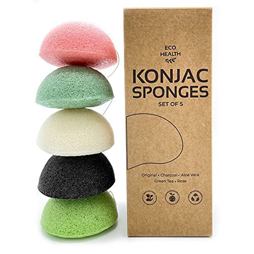 Eco Health Natural Konjac Sponges, for Deep Cleaning and Exfoliating, These Facial Sponges are 100% Natural Face Sponges - Pack of 5 Giant Konjac