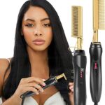 Electric Hot Comb, Hair Straightener for Wig, 3 Grades Temperature Straightening Brush for Thick Afro Hair, Beard, Hot Anti-Scald Portable Curlin