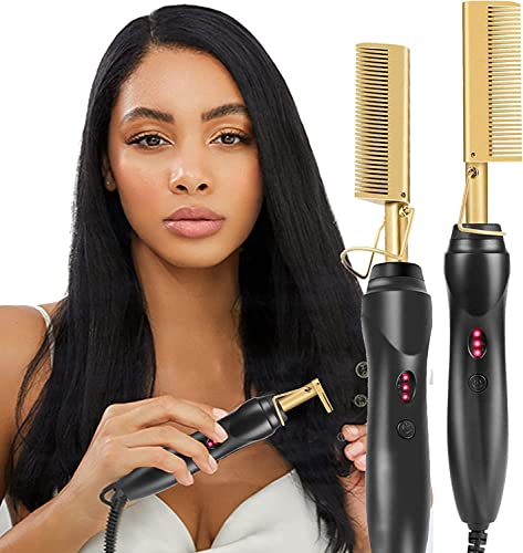 Electric Hot Comb, Hair Straightener for Wig, 3 Grades Temperature Straightening Brush for Thick Afro Hair, Beard, Hot Anti-Scald Portable Curlin