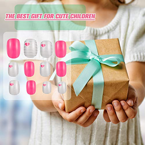 RosewineC 72 Pieces Girls Press on Nails Fake Nails Artificial Nail Tips Children Full Cover Short False Fingernails for Girls Kids Nail Art Deco