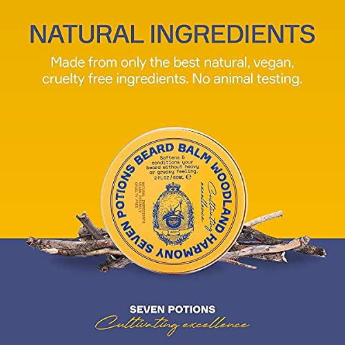 Seven Potions Beard Balm for Men — Conditioning Beard Softener to Nourish Skin, Facial Hair, and Stop Beard Itch — All-Natural, Vegan, Cruelty Fr