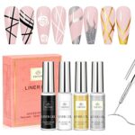 Yueshop Art Liner Gel Nail Polishes Set, Painting Soak Off Gel Nail Varnish Set 4x8ml Gel Nail Polish Black Gold Silver White Collection Drawing