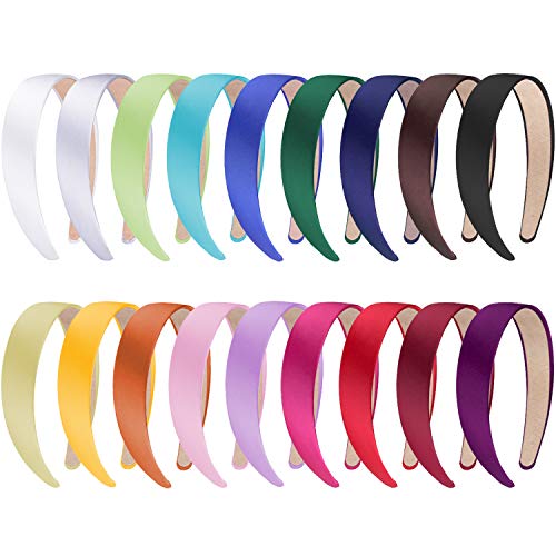 SIQUK 18 Pieces Satin Headbands Colourful Non-slip Headband 0.39 Inch DIY Satin Covered Headband for Women and Girls, 18 Colours