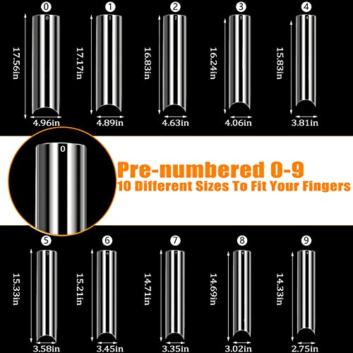 BQAN 500PCS Extra Long Nail Tips 10 Sizes XXL C Curve Half Cover Clear Fake Nails with Box for Salons and DIY Nail Art Square Straight Fake Nail