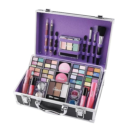 Bliss Makeup Case with Vegan Makeup Products – Complete Makeup Suitcase with Eyeshadow, Blusher, Lipstick, Eyebrow Wax and Powder, Brushes – Alum