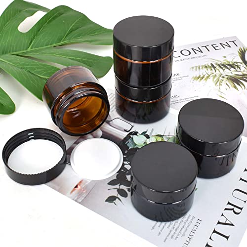 Amber Glass Empty Jar 6 Pack Jars Cream Jars 30ml Brown Glass Jars Empty Refillable Jars Brown Ointment Jars for Women Girls Cosmetics Creams Lot