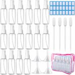 Duufin 16 Pcs Spray Bottles 50ml Empty Plastic Fine Mist Atomiser Bottle with 4 Pcs Funnels 4 Pcs Droppers and 24 Pcs Labels (Bonus: 1 Pc Transpa