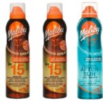 Malibu Aerosol Continuous Dry Oil Sprays SPF 15 Sun Proterction Cream +Aloe Vera Aftersun Gel Spray 175ml Each 3 Pack