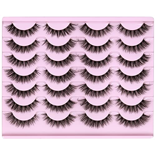Newcally Eyelashes Russian Strip Lashes Natural Wispy Cat Eye False Eye Lashes Pack 3D Clear Band Fluffy Fake Eyelashes 10 Pairs