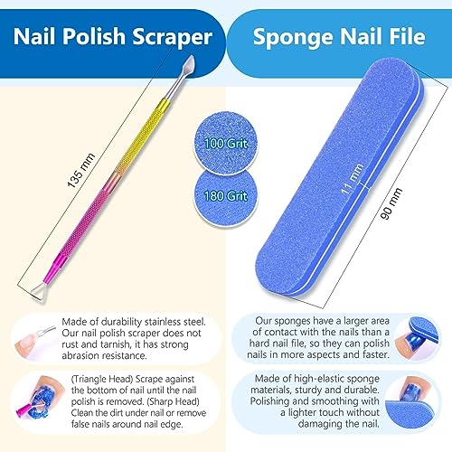 Gel Nail Polish Remover 15ml with Nail File & Nail Polish Scraper, Professional Gel Remover for Nails, Easily & Quickly Remove Nail Polish in 3-5
