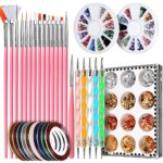 Nail Pen Designer, Teenitor Stamp Nail Art Tool with 15pcs Nail Painting Brushes, Nail Dotting Tool, Nail Foil, Manicure Tape, Color Rhinestones