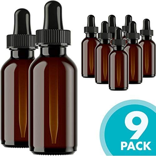 Glass Bottles for Essential Oils - 9 Pack 30 ml Refillable Empty Amber Bottle with Dropper and Cap – DIY Blends Supplies Tool & Accessories Perfu