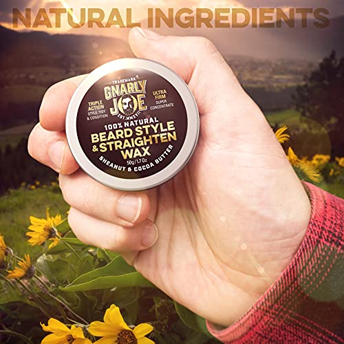 Gnarly Joe Beard Styling & Straightening Wax for Men - 50g - 100% Natural Unscented Ingredients - Sheanut Butter - Cocoa Butter - Sweet Almond Oi
