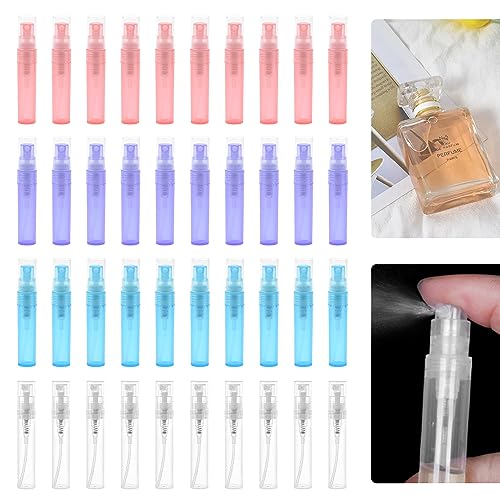 KITERI 40 Pcs Mini Spray Atomizer Empty Bottles, 2ml Mini Spray Bottle Refillable Perfume Empty Sample Bottle Sprayer Portable Mist Plastic Sampl