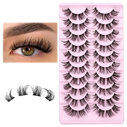 Clusters Eyelashes Russian Strip Lashes Individual DIY False Eyelashes D Curl Fluffy Fake Lashes that Look Like Extensions Wispy Natural Look Fau