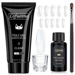 Lofuanna Poly Gel Nail Kit-60ml Poly Extension Gel Nail Starter kit,All-in-one Set Builder Gel for Nails With Slip Solution Nail form Nail Brush