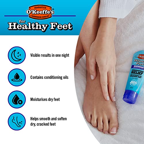 O’Keeffe’s Healthy Feet Overnight, 2 x 80ml Tubes – Intensive Foot Cream for Extremely Dry, Cracked Feet | Visible Results in 1 Night