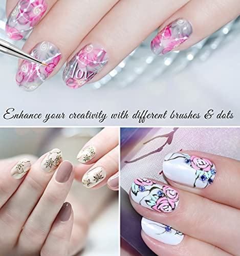 EZPICK 5pcs Nail Art Brushes | Double Ended Nail Art Dotting Tool set | Nail Art Pen for Painting Nails | Manicure Drill Drawing Nails Brush Pen