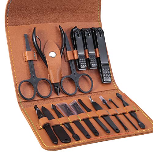 Leipple Manicure Set Professional Pedicure Kit Nail Care Tools - 16 in 1 Stainless Steel Nail Clippers Tools - Grooming Kit with Luxurious Leathe