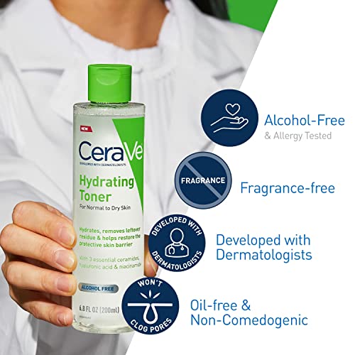 CeraVe Hydrating Toner for Face Non-Alcoholic with Hyaluronic Acid, Niacinamide, and Ceramides for Sensitive Dry Skin, Fragrance-Free Non Comedog