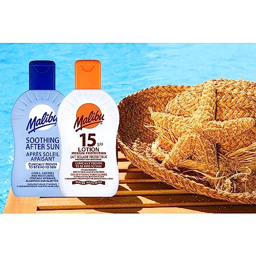 Malibu Sun Lotion Sunscreen SPF15 100ml bundled with Malibu After Sun Soothing Cooling Lotion 100ml - Travel Bundle by Deluxio Gifts