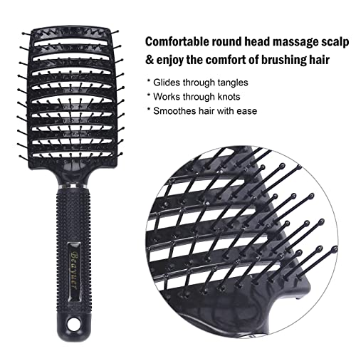 Beayuer Hair Detangling Brush Hair Comb, Professional Curved Vent Styling Faster Blow Drying, Paddle Detangler Hair Brushes Soft Bristles Glide T