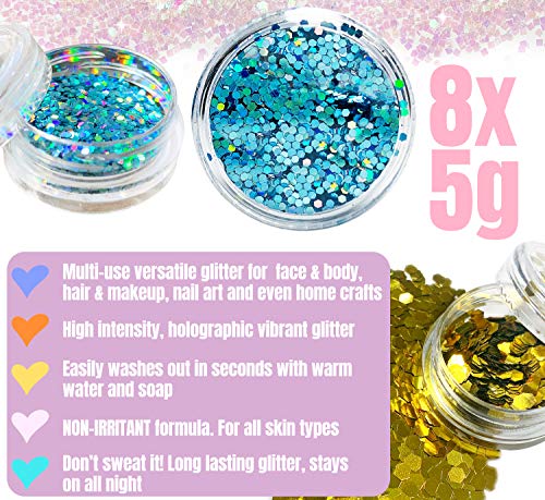 Glitter Make Up 8 Set (UK COMPANY) Festival Glitter Body Glitter Halloween Glitter Festival Glitter