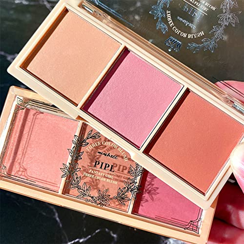 Blushers for Cheeks Make Up,3 in 1 Blusher,Blush Palette with Brush,Pink Peach Blusher,Makeup Blush,Matte Face Blush Make Up Powder,Coutour Palet