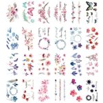 30 Sheets Cute Temporary Tattoos by Yesallwas,Fake Tattoos Stickers for Kids Girls Teens Body Tattoos- watercolor Cherry blossoms feather butterf